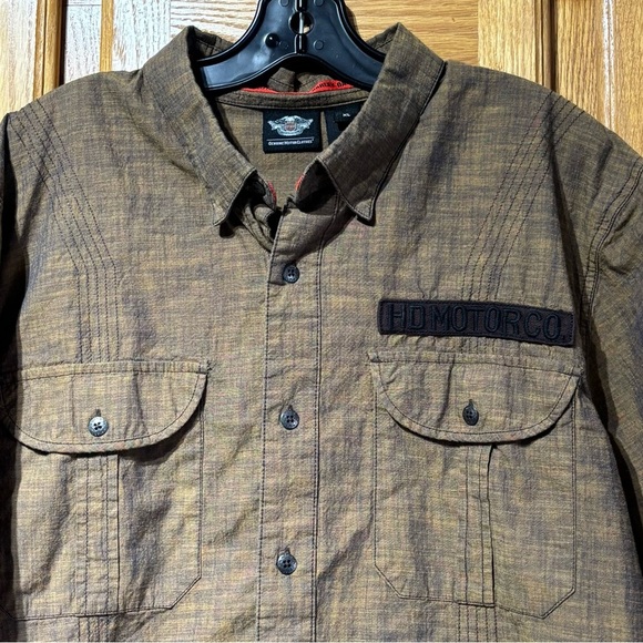 Harley-Davidson Motorcycles Brown Casual Button Down Short Sleeve Shirt Men’s XL - Picture 2 of 7